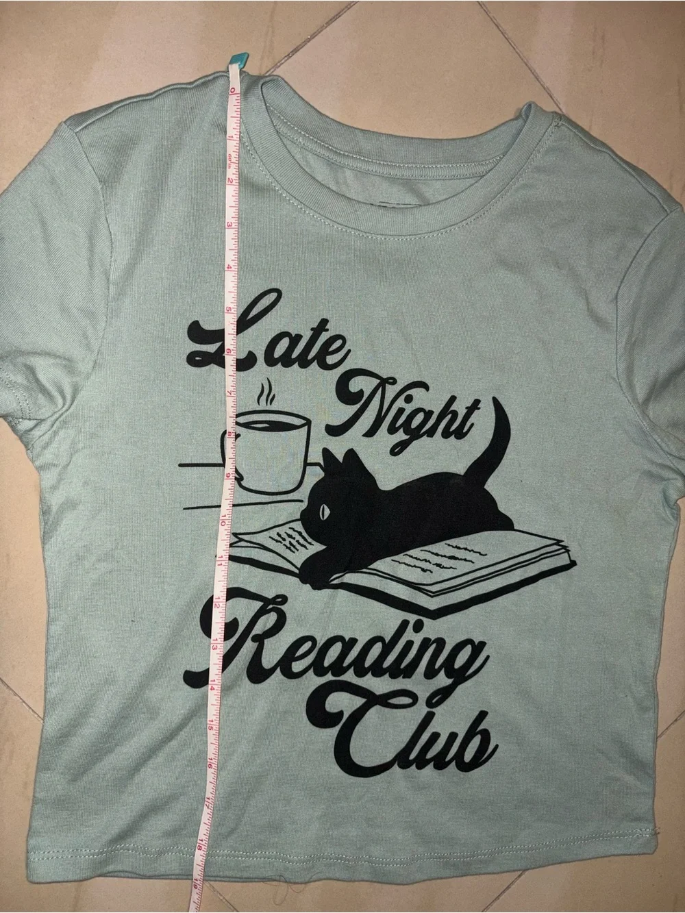 Mighty Fine Sage Green 'Late Night Reading Club' Cat Graphic Tee